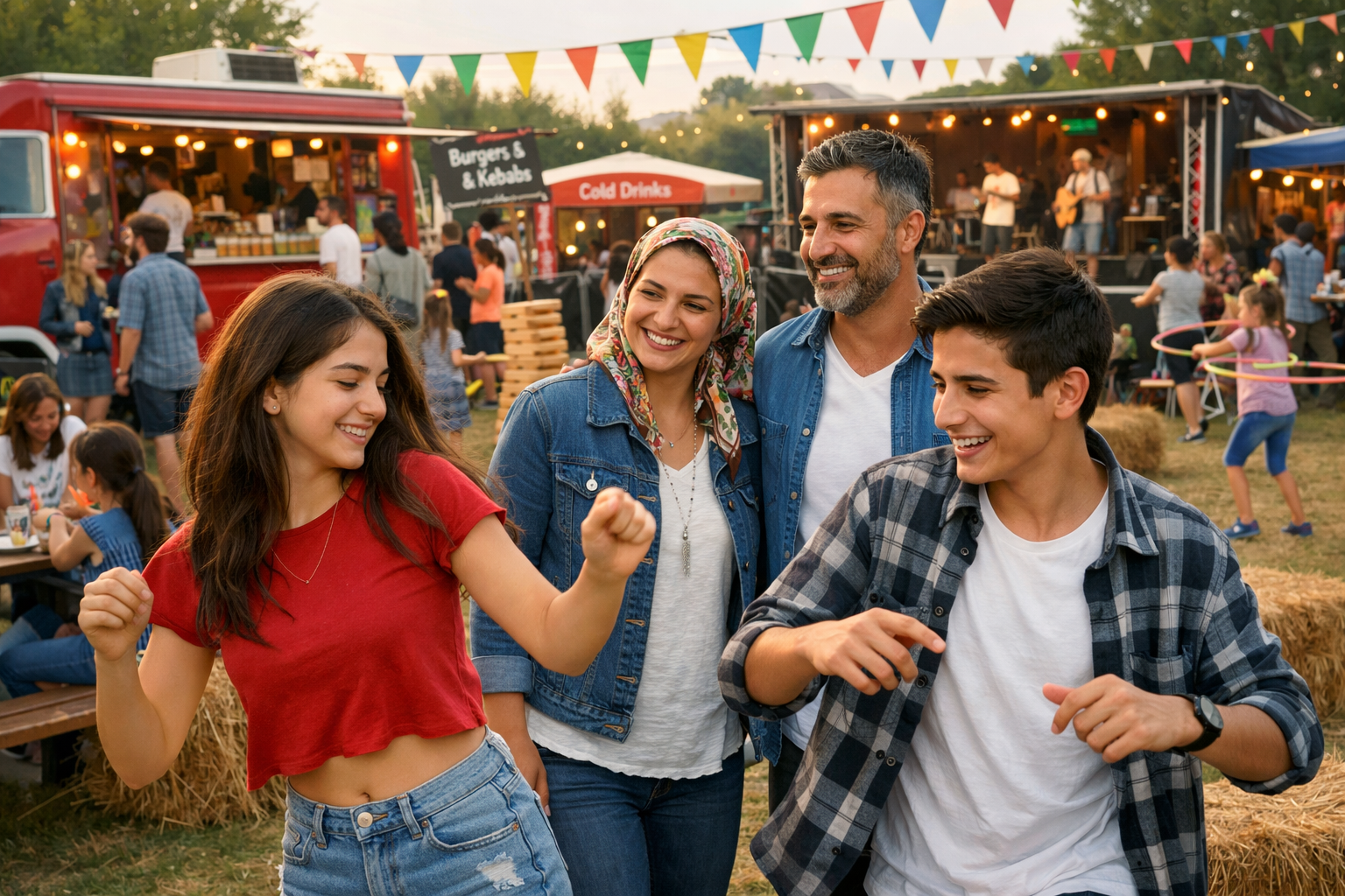 Genc aile festivalde birlikte egleniyor