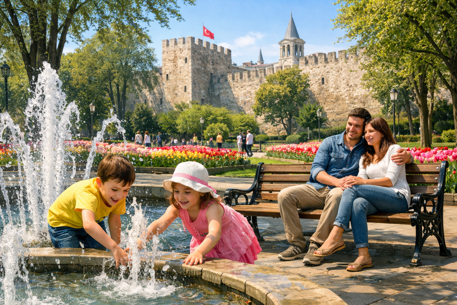 Istanbul'da parkta vakit geciren aile