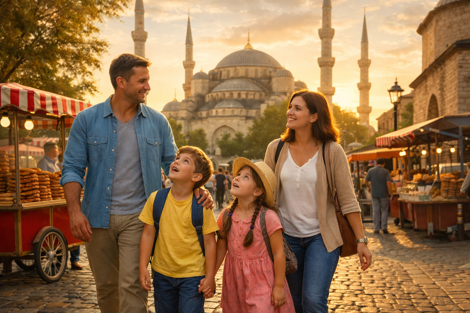 Istanbul tarihi sokaklarda aile yuruyusu