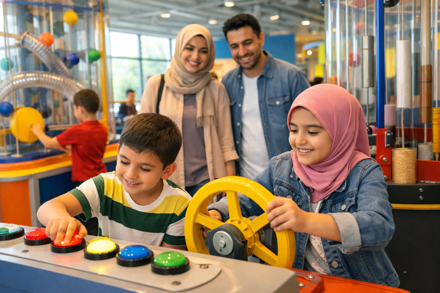 Muzede sergileri inceleyen aile