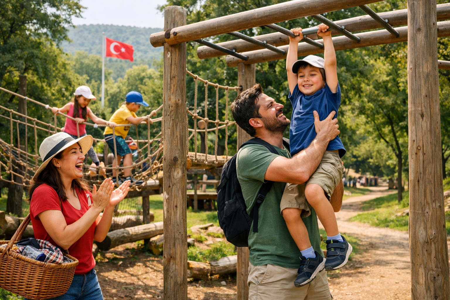 Parkta macera dolu bir gun geciren cocuklar