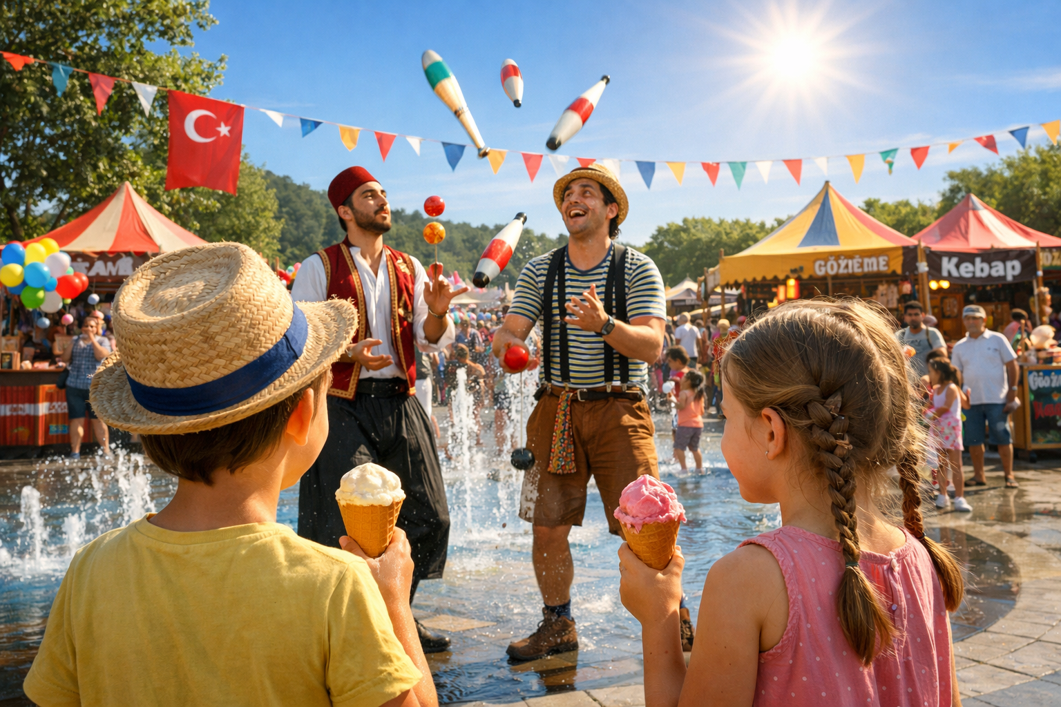 Yaz mevsiminde acik hava festivali ve aileler